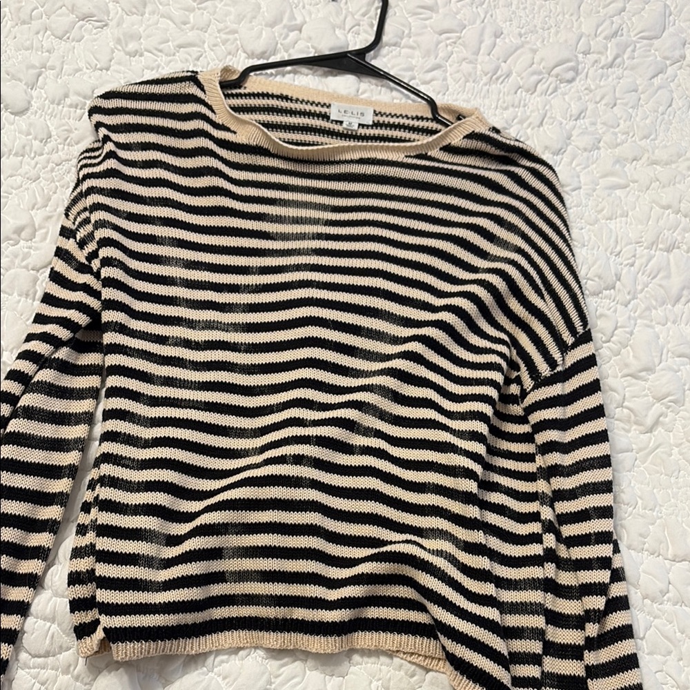 Black and Cream Striped Crew Neck Sweater